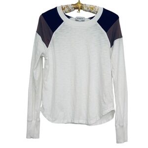 Evereve Womens Raglan Long Sleeve Top White Navy Mauve Colorblock Slub Knit S